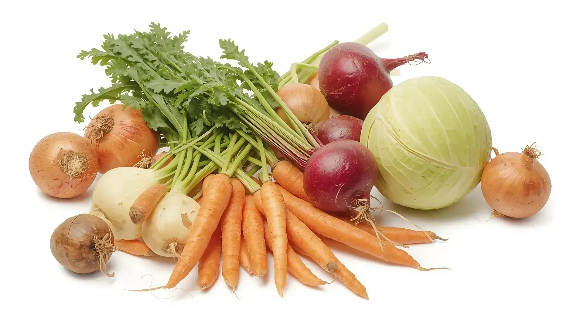 Peeled and processed vegetables - carrot, beetroot, onion, rutabaga